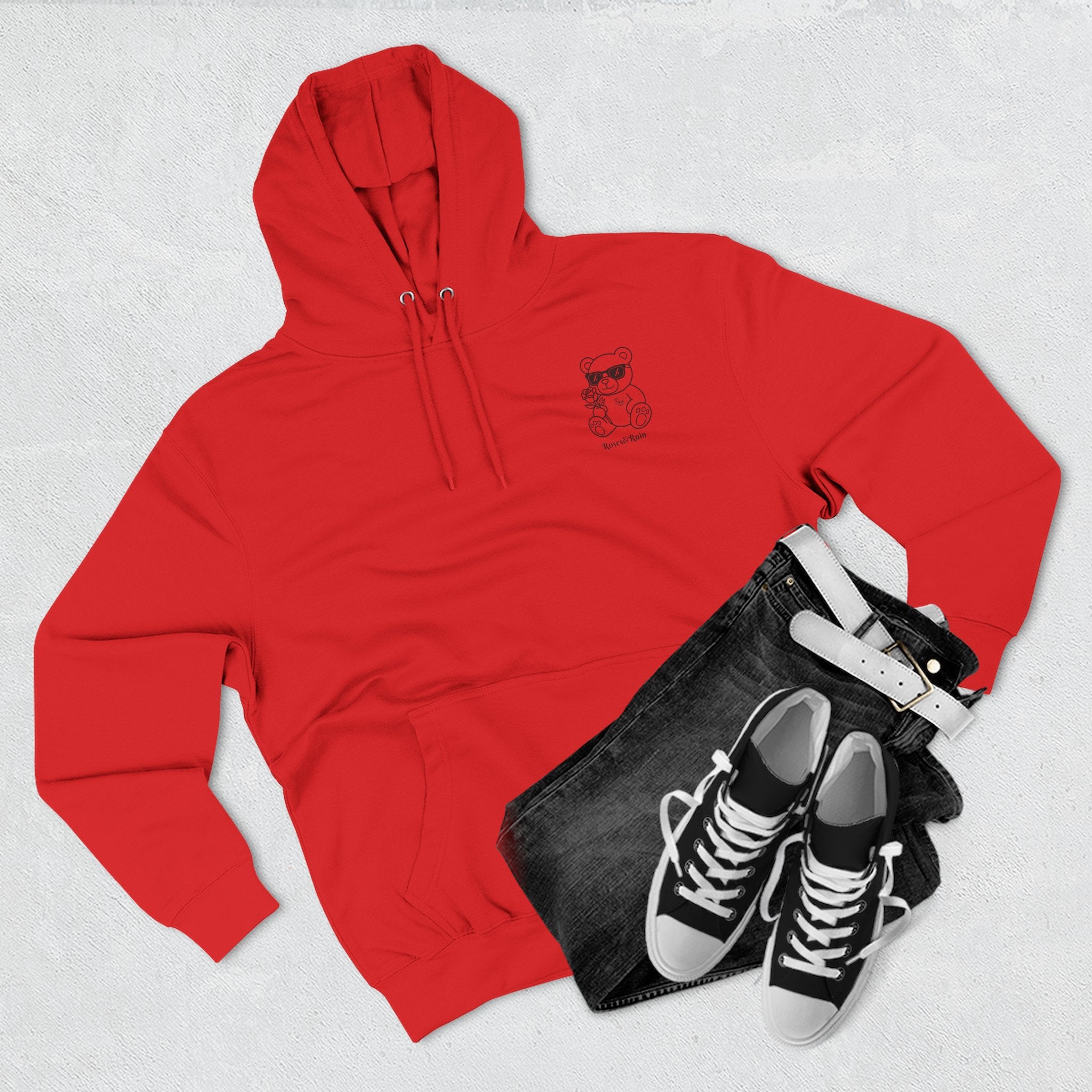 Crimson Bloom' Bear Graphic Fleece Hoodie