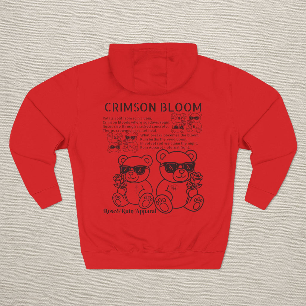 Crimson Bloom' Bear Graphic Fleece Hoodie
