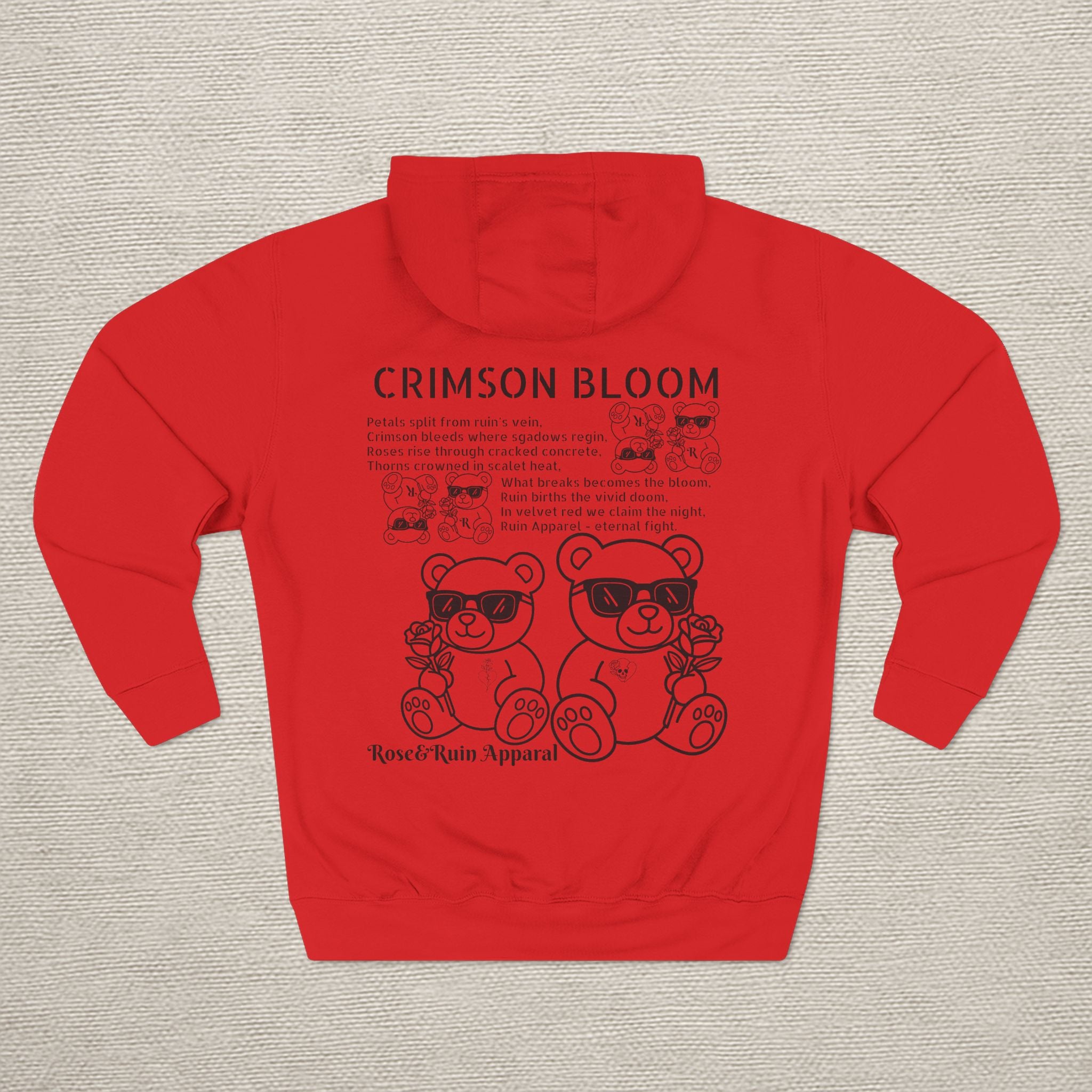 Crimson Bloom' Bear Graphic Fleece Hoodie