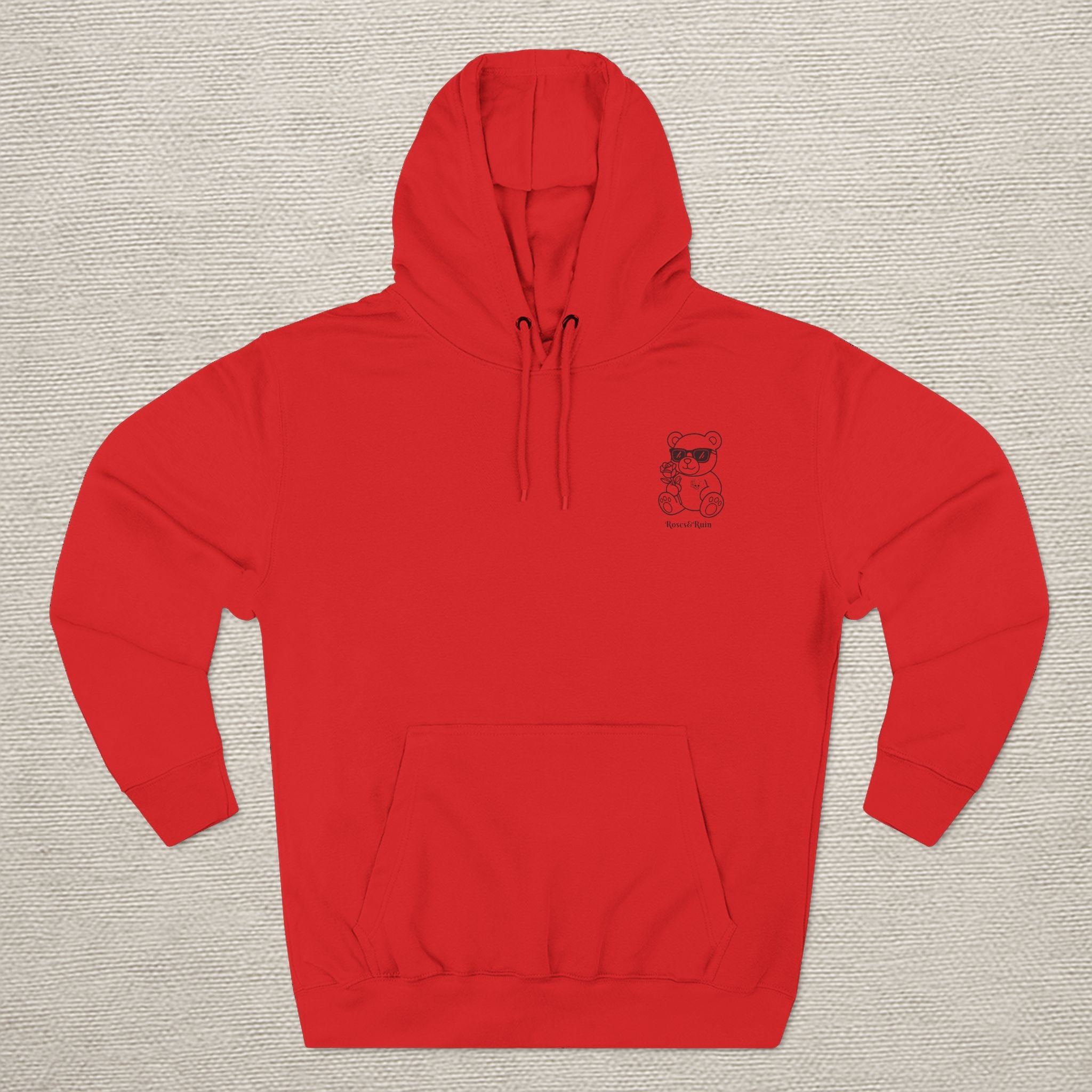 Crimson Bloom' Bear Graphic Fleece Hoodie