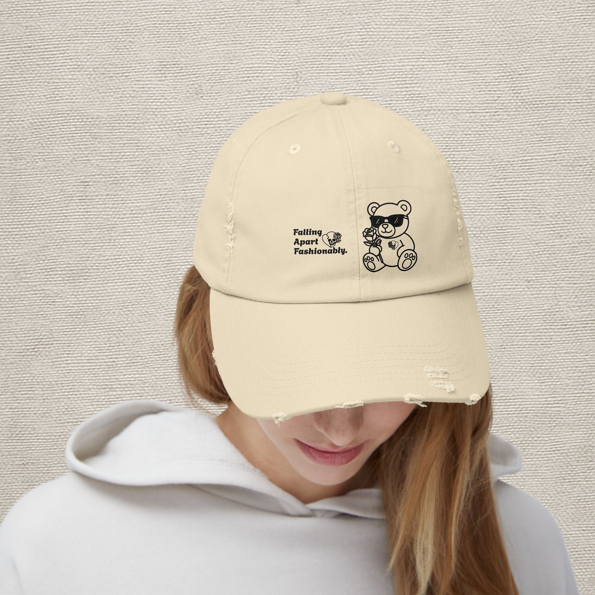 Distressed Teddy Bear Cap — 'Falling Apart Fashionable' Vintage Dad Hat