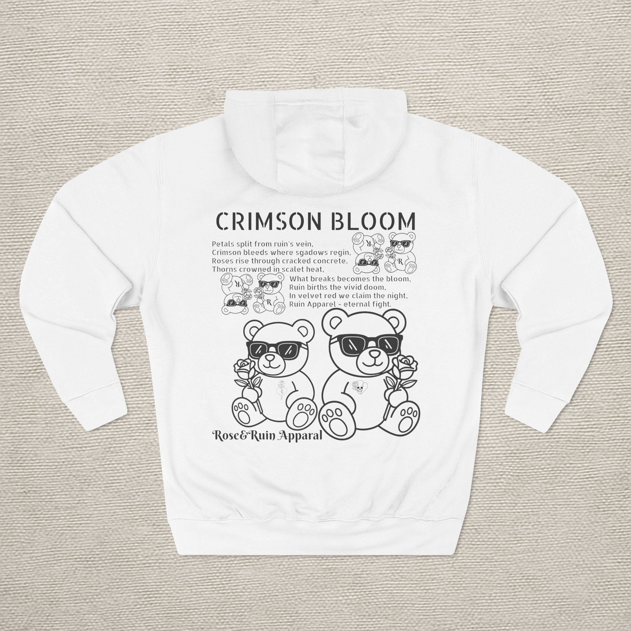 Crimson Bloom' Bear Graphic Fleece Hoodie