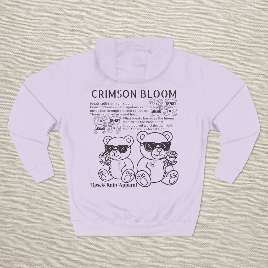 Crimson Bloom' Bear Graphic Fleece Hoodie
