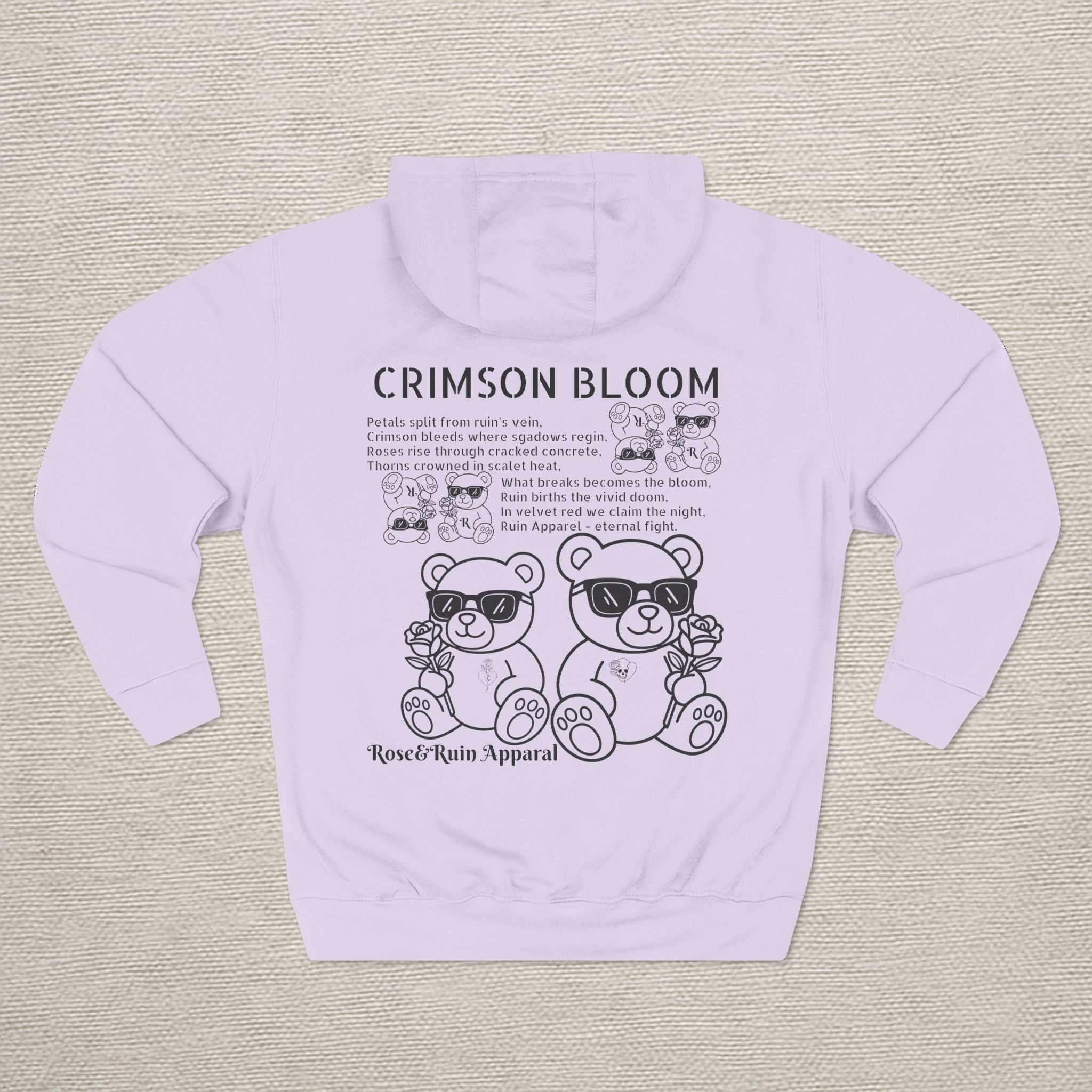 Crimson Bloom' Bear Graphic Fleece Hoodie