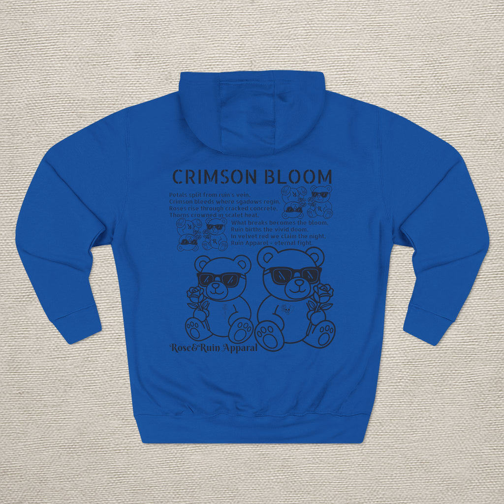 Crimson Bloom' Bear Graphic Fleece Hoodie