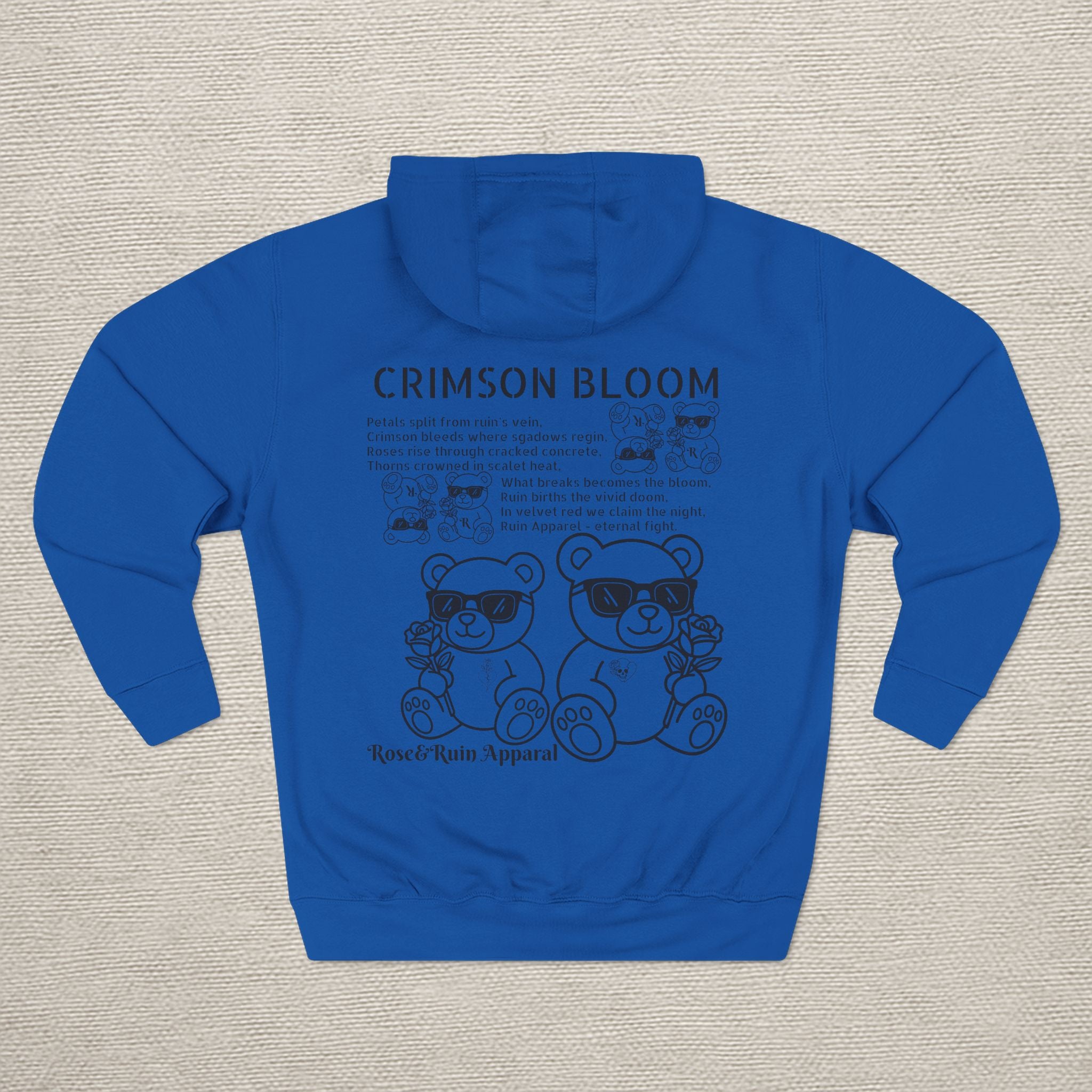 Crimson Bloom' Bear Graphic Fleece Hoodie