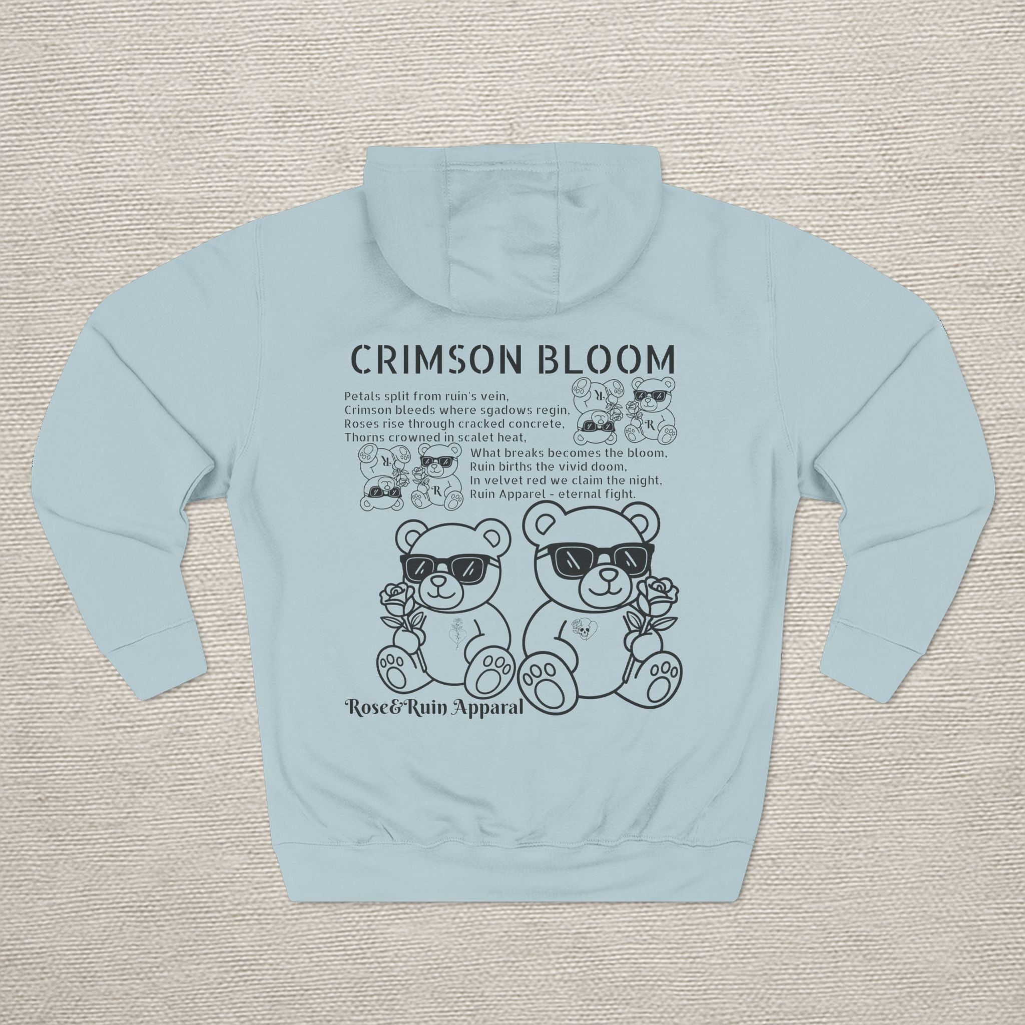 Crimson Bloom' Bear Graphic Fleece Hoodie