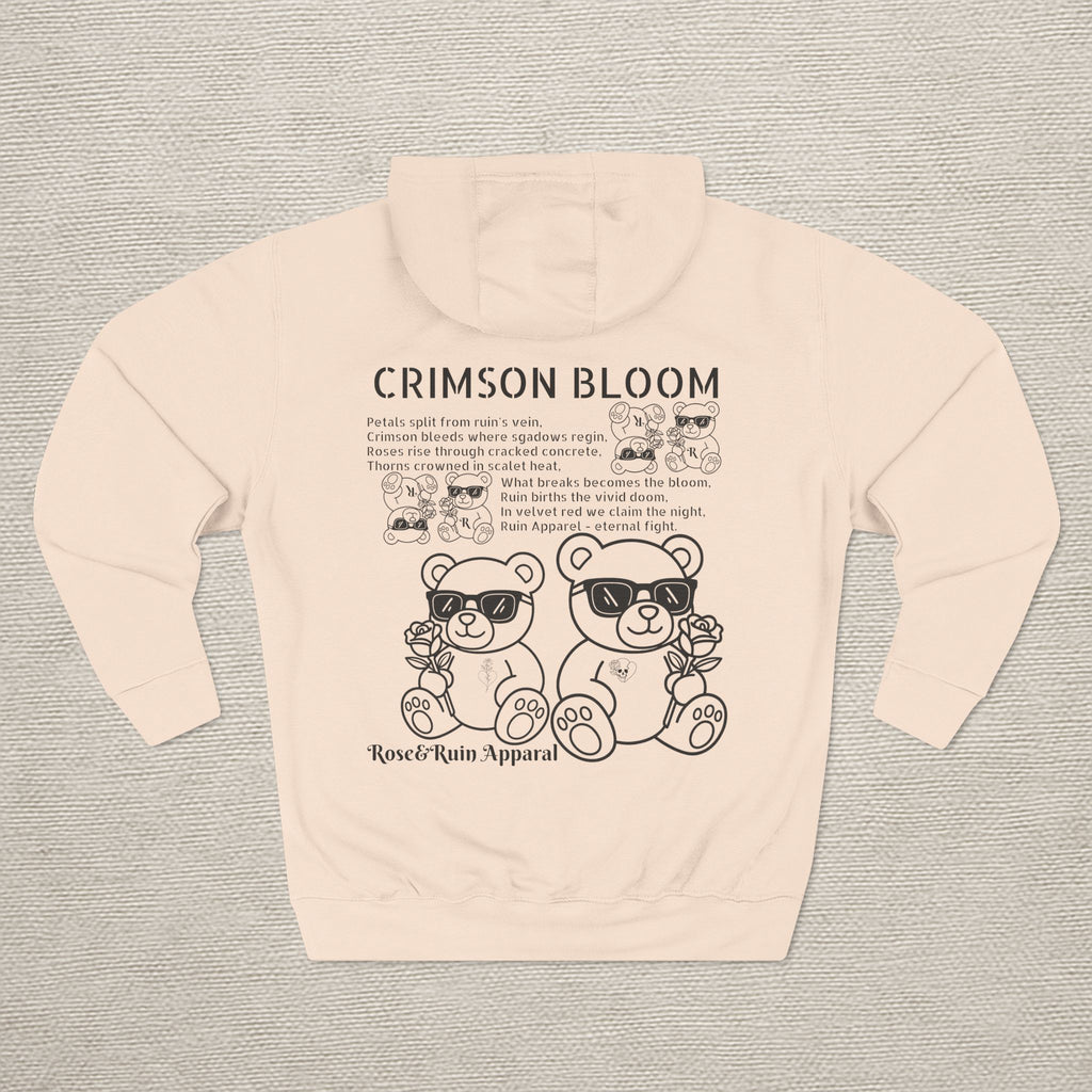 Crimson Bloom' Bear Graphic Fleece Hoodie