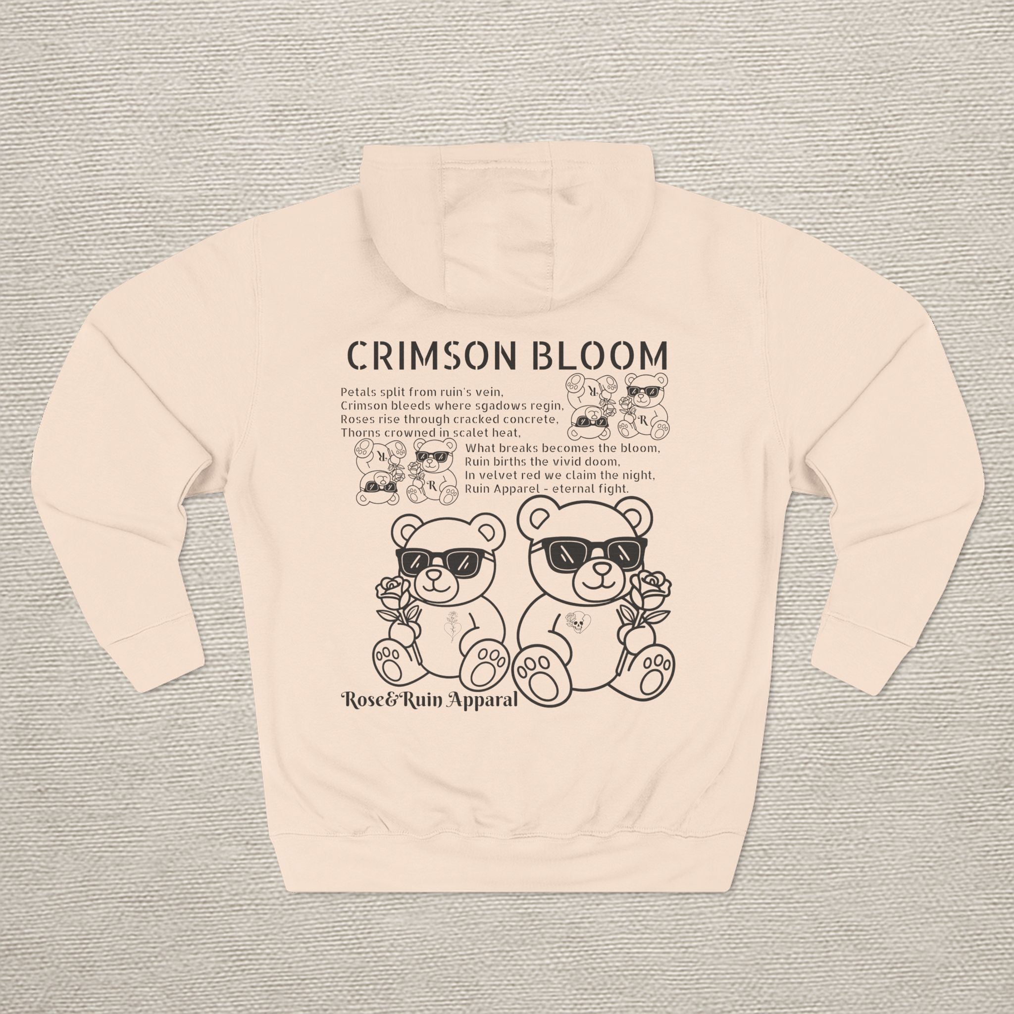 Crimson Bloom' Bear Graphic Fleece Hoodie